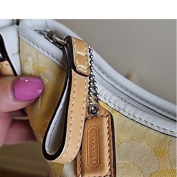 Coach 2004 Optic C Small Hobo Bag Yellow/White Signature Tan Leather Tri… - Picture 10 of 15